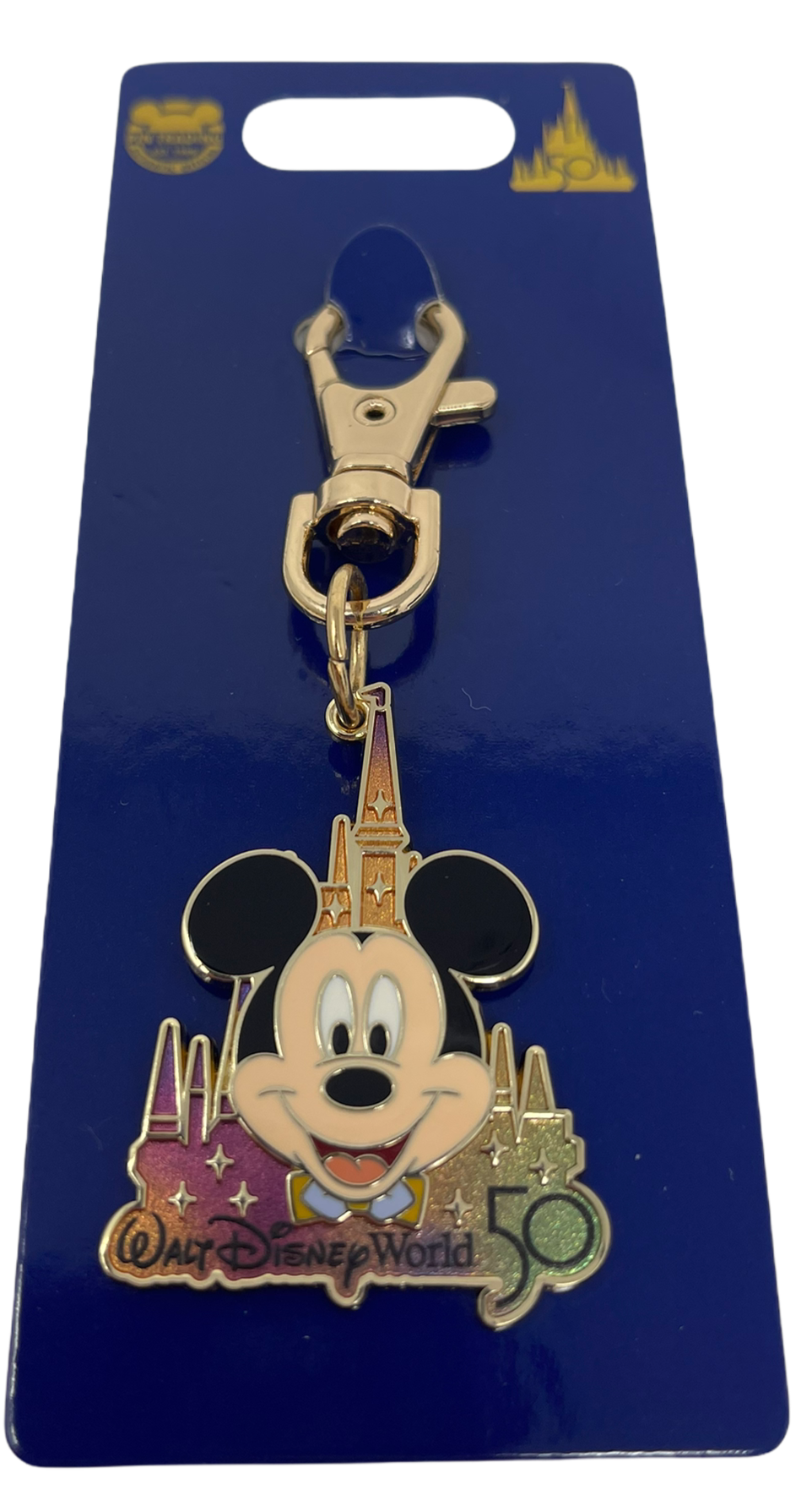 Walt Disney World 50th Anniversary Mickey Castle Lanyard Keychain Clip