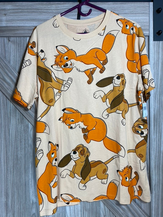 Disney Fox and Hound All Over Print Adult Shirt Medium