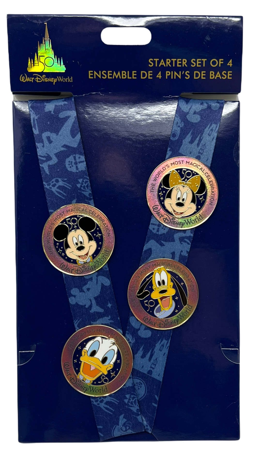 Walt Disney World 50th Anniversary Mickey & Friends Starter Pin Lanyard Set