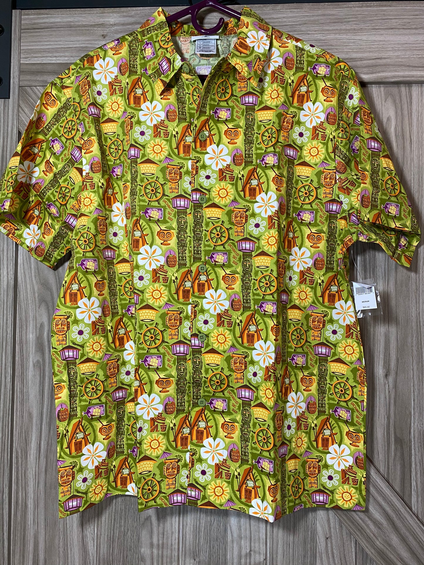 Disney Trader Sams Enchanted Tiki Bar SHAG Button Hawaiian Camp Shirt