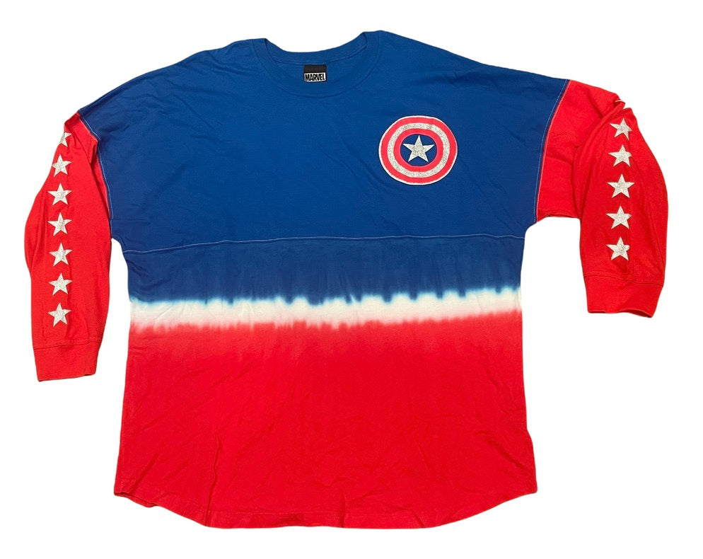 Universal Studios Marvel Captain America Tie Dye Long Sleeve Jersey Shirt