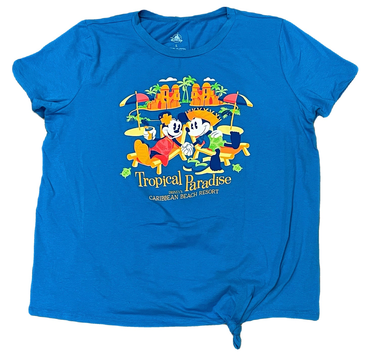 Disney Caribbean Beach Resort Minnie and Mickey Womens Knotted Shirt Large