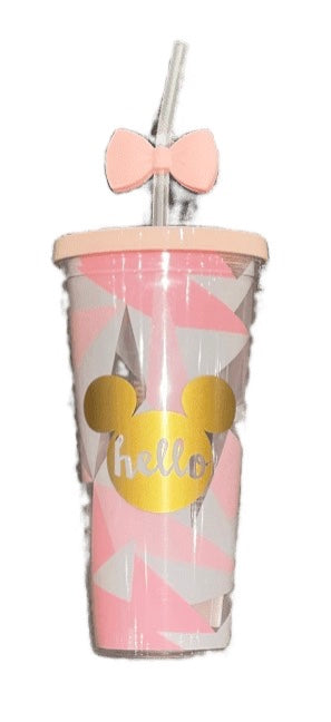 Walt Disney World Mickey Hello Tumbler Cup with Straw and Bow Charm