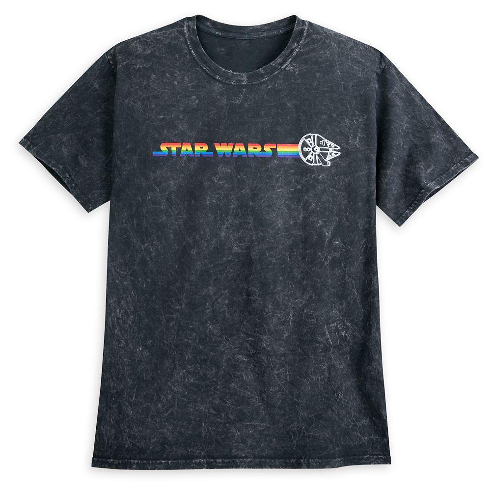 Disney Rainbow Star Wars Millennium Falcon Mineral Wash T-Shirt for Adults – Rainbow Star Wars Collection - World of Treasures