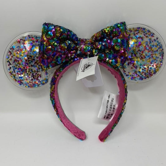 Disney Celebrate Rainbow Confetti Sequin Minnie Ear Headband
