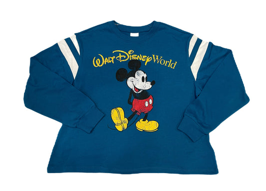 Walt Disney World Mickey Football Raglan Pullover- Teal Blue Large