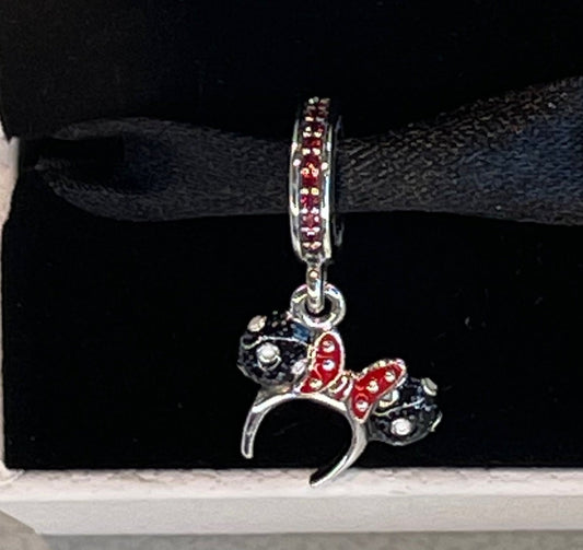 Disney Black Minnie Ear Headband with Red Bow and White Polka Dots Pandora Charm