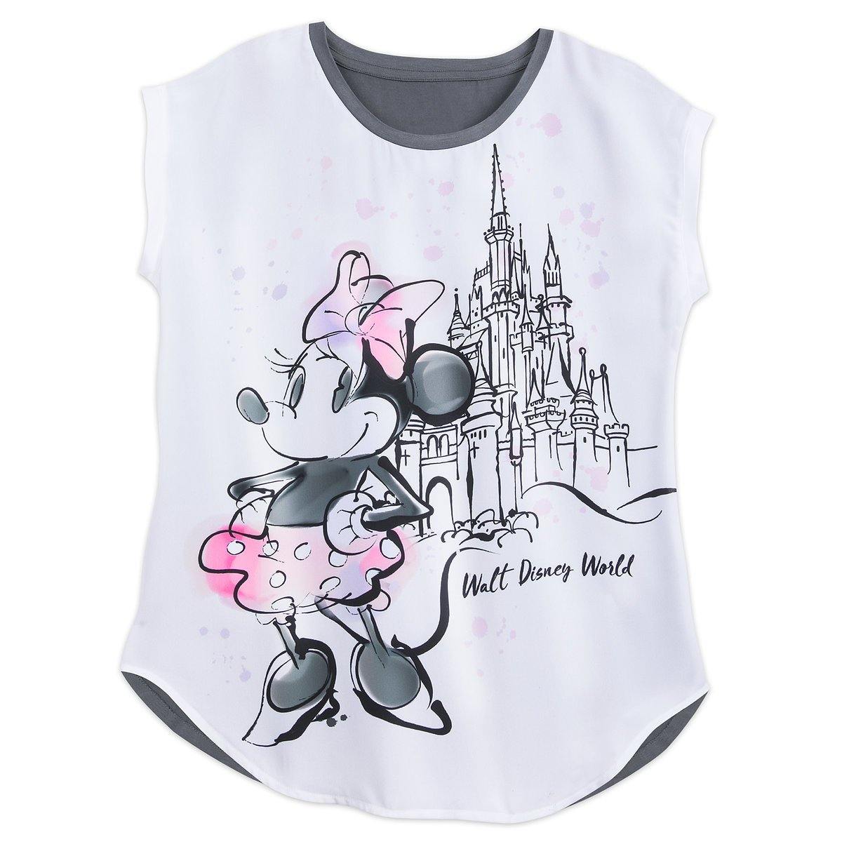 Disney Sweet Minnie Mouse at Cinderella Castle Watercolor Ladies Shirt - World of Treasures