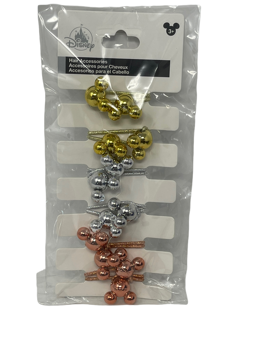 Disney Metallic Mickey Hair Ties-Rose, Gold, Silver-Set of 8