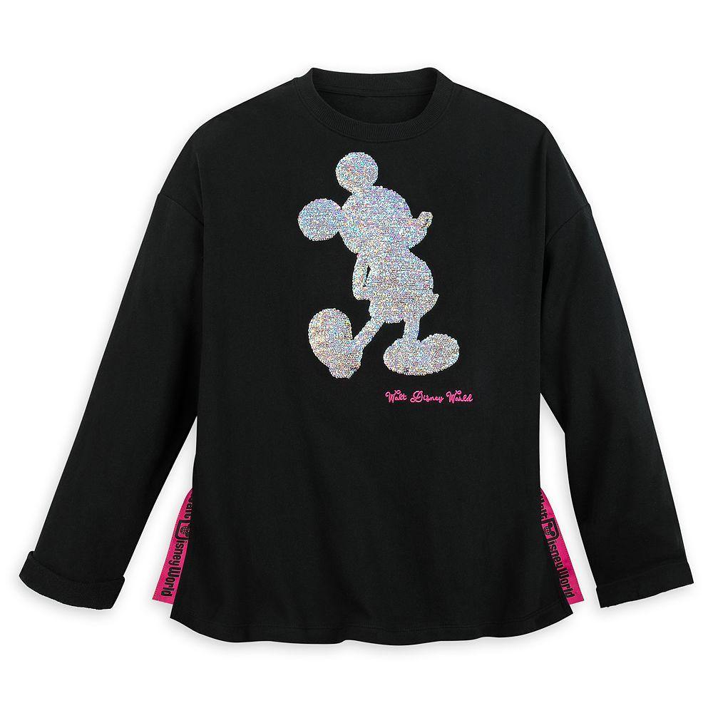 Disney World Mickey Mouse Reversible Sequin Sweatshirt for Women -Black/Pink/Silver - World of Treasures