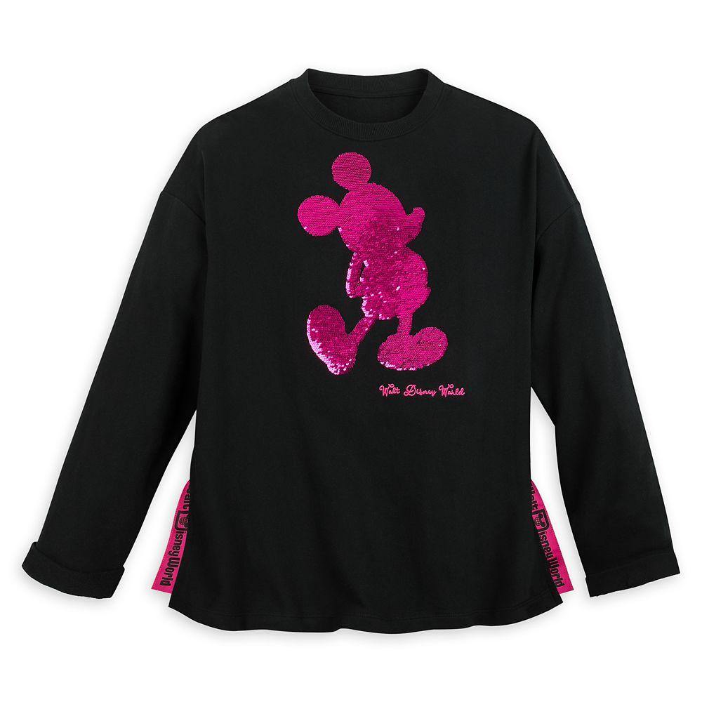 Disney World Mickey Mouse Reversible Sequin Sweatshirt for Women -Black/Pink/Silver - World of Treasures