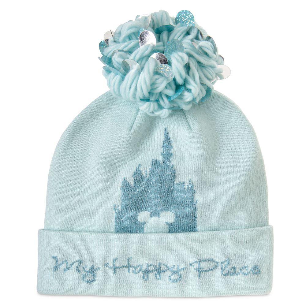 Disney Parks ''My Happy Place'' Knit Mickey Castle Pom Pom Hat for Adults - World of Treasures