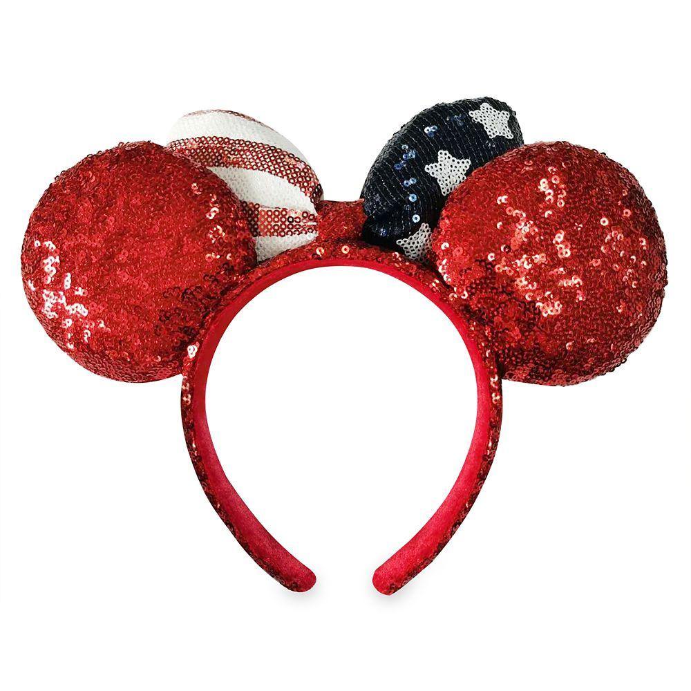 Disney Minnie Mouse Americana Sequined Ear Headband with Bow - World of Treasures