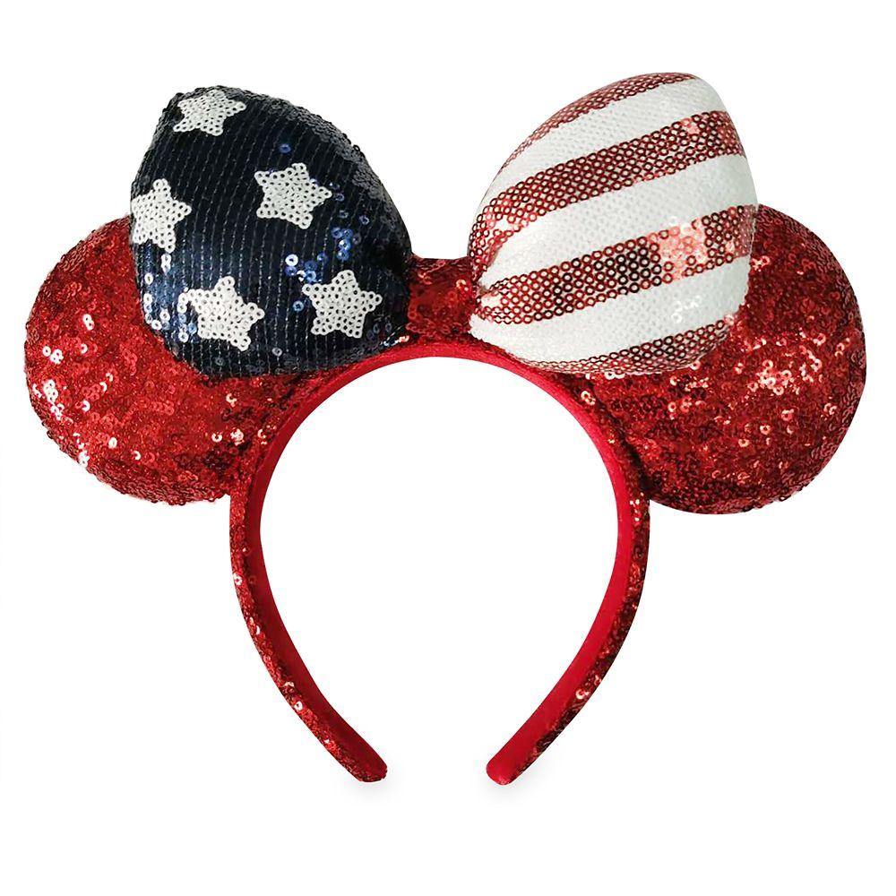 Disney Minnie Mouse Americana Sequined Ear Headband with Bow - World of Treasures