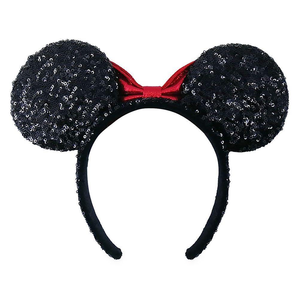 Disney Minnie Mouse Sequined Ear Headband with Velvet Bow – Black and Red - World of Treasures