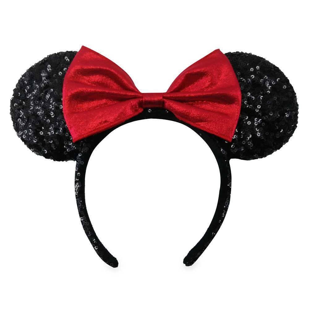 Disney Minnie Mouse Sequined Ear Headband with Velvet Bow – Black and Red - World of Treasures