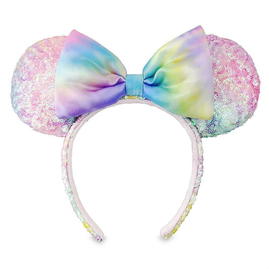 Disney Minnie Mouse Pastel Rainbow Tie Dye Cotton Candy Sequin Ear Headband - World of Treasures
