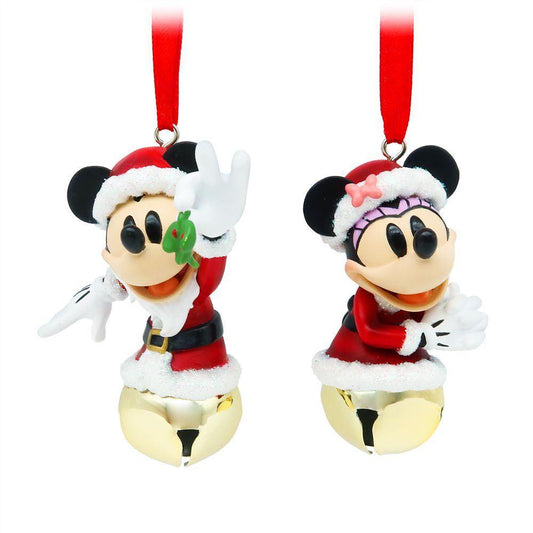 Disney Santa Mickey and Minnie Mouse Bell Ornament Set - World of Treasures