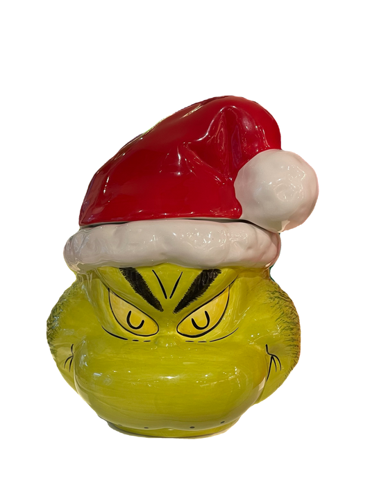 Universal Studios Dr. Seuss Grinch Sculpted Cookie Jar with Hat Lid