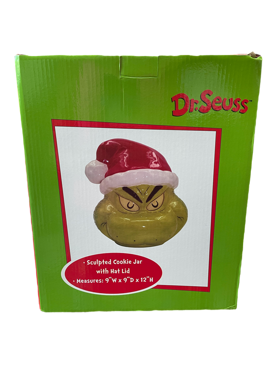 Universal Studios Dr. Seuss Grinch Sculpted Cookie Jar with Hat Lid