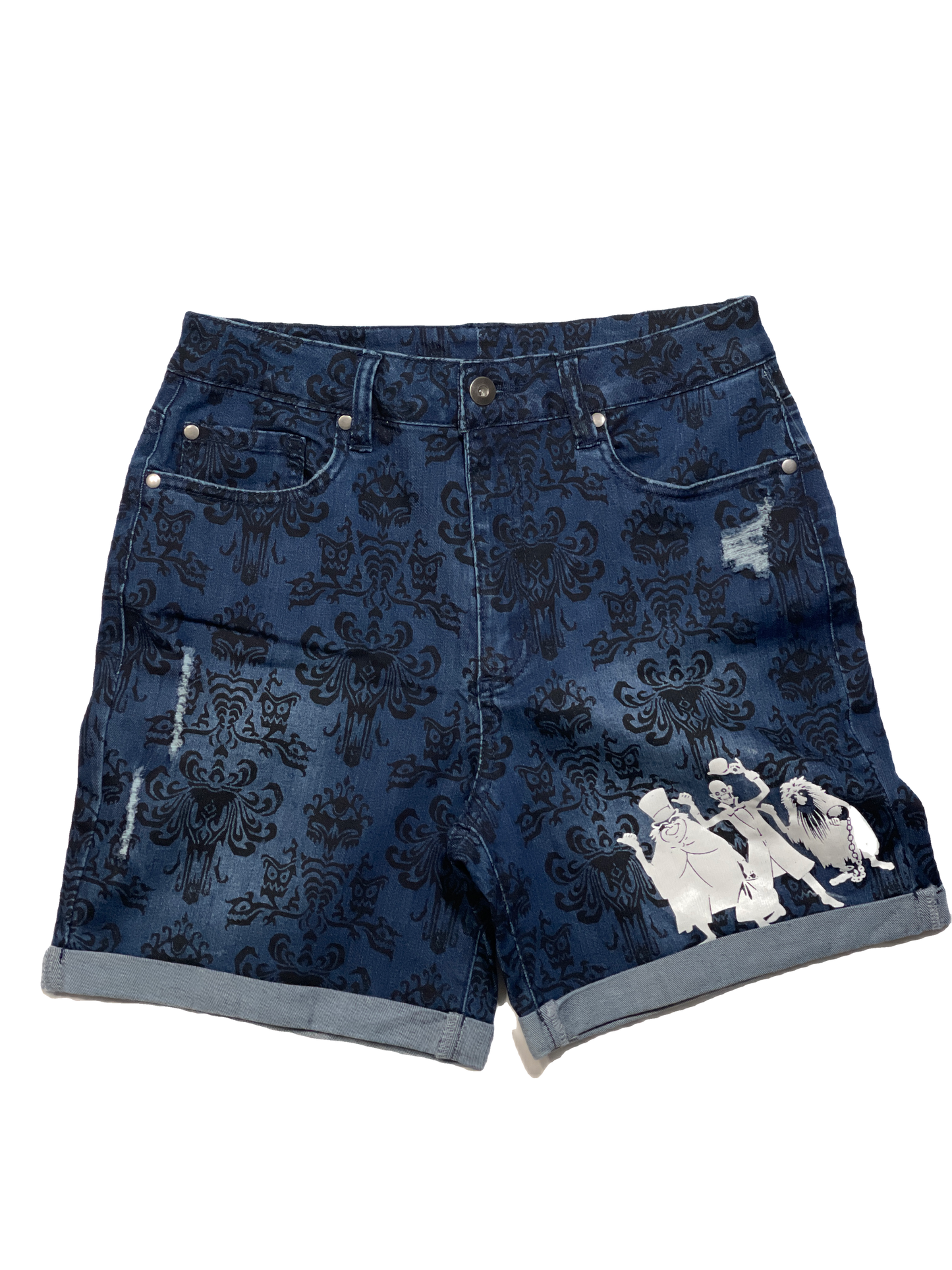 Disney Haunted Mansion Hitchhiking Ghosts Wallpaper Denim Shorts for Women