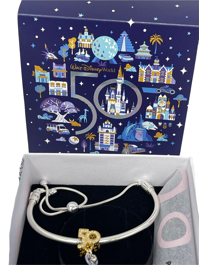 Walt Disney World 50th Anniversary Mickey Celebration Bolo Bracelet and Charm