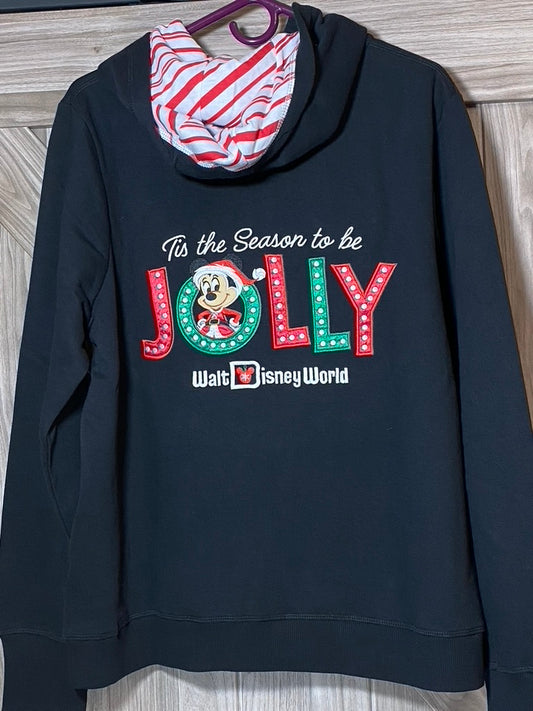 Walt Disney World Tis the Season to be Jolly Minnie Embroidered Zip Hoodie Medium