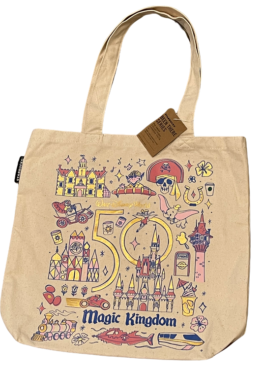 Disney World 50th Anniversary Magic Kingdom Starbucks Tote Bag