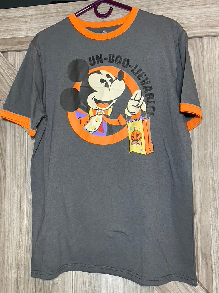 Disney Mickey Mouse Halloween Un-Boo-lievable! Ringer T-Shirt for Adults Small