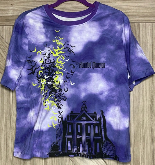 Disney The Haunted Mansion Purple Tie Dye Bats Ladies Top