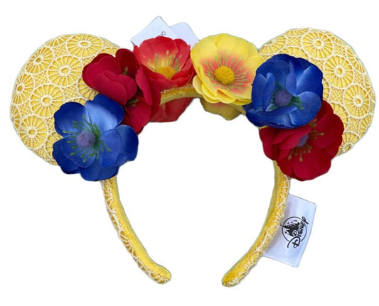 Disney Minnie Mouse Floral Ear Headband – Poppies and Yellow Lace Belle