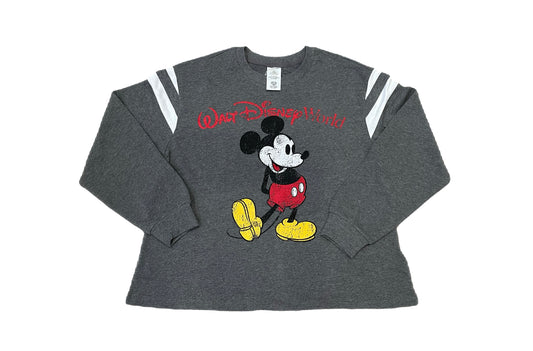 Walt Disney World Mickey Football Raglan Pullover-Grey Large