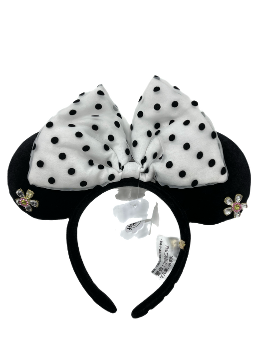 Disney Polka Dot Party Baublebar Black Velvet and Pearl Minnie Ear Headband