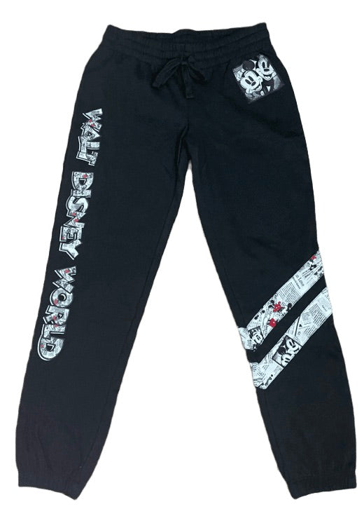 Walt Disney World Mickey and Minnie Mouse Newsprint Comics Jogger Pants for Wome