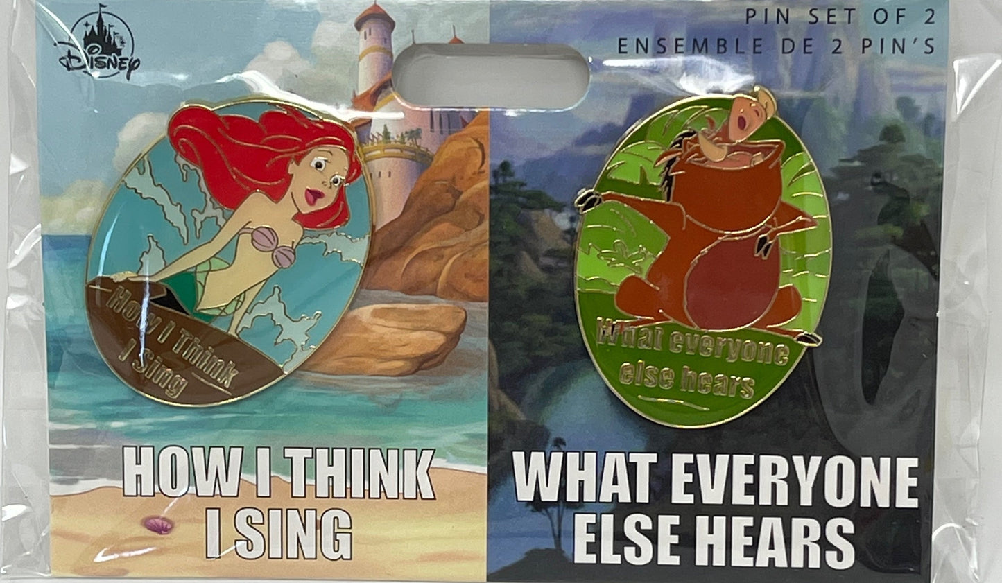 Disney Ariel and Pumbaa Meme Flair Pin Set