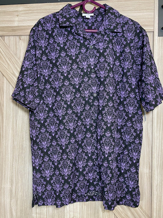 Disney Haunted Mansion Purple Wallpaper Button Mens Shirt