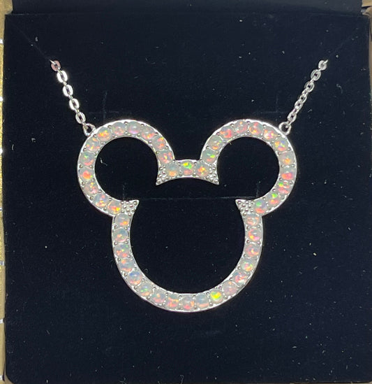 Disney Mickey Iridescent White Stone Sterling Silver Necklace by Rebecca Hook