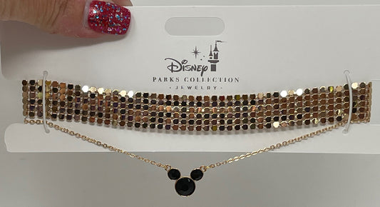 Disney Parks Rose Gold Mesh and Mickey Chain Choker Necklace