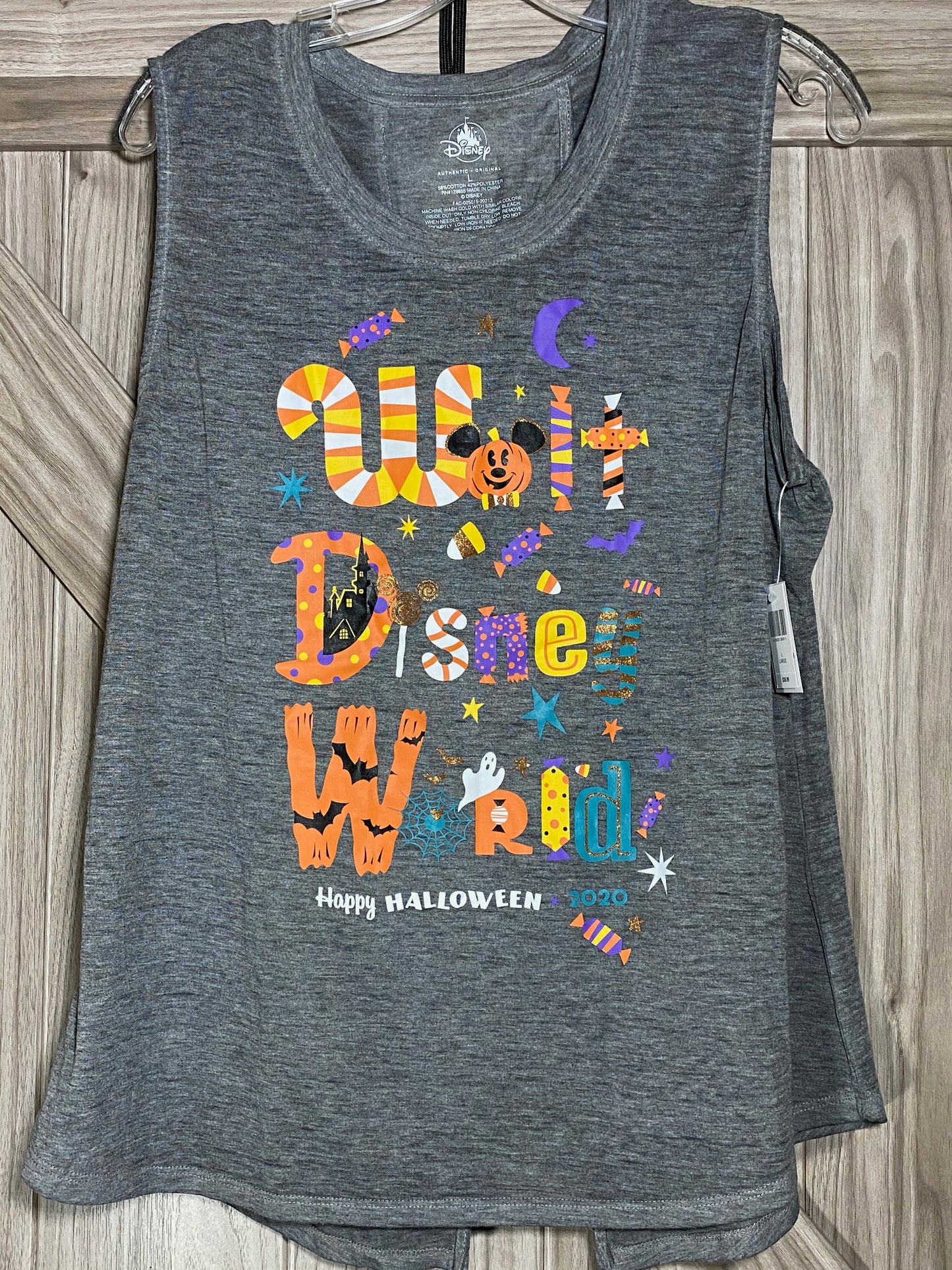 Disney World Glitter Halloween Burn Out Split Back Tank Top Shirt - XS