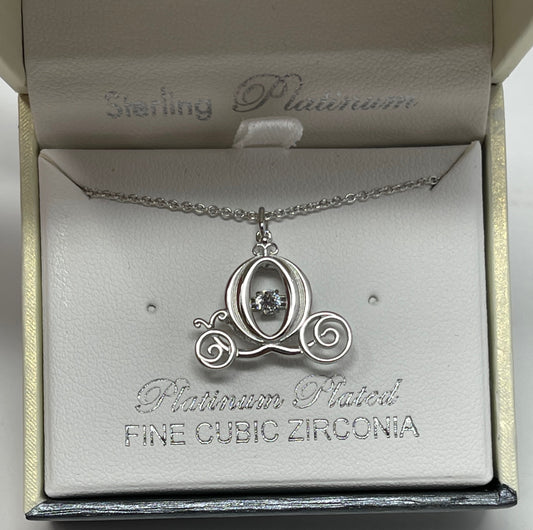 Disney Cinderella Carriage Sterling Silver Platinum Plated Necklace by Crislu