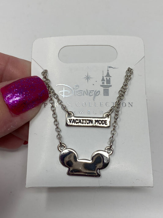 Disney Vacation Mode Mickey Ear Hat Layered Necklace Silver