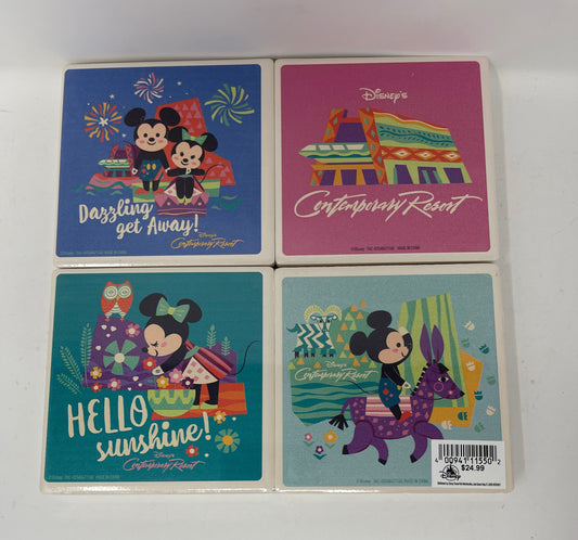 Disney Contemporary Resort Minnie and Mickey Ceramic Coaster Set of 4