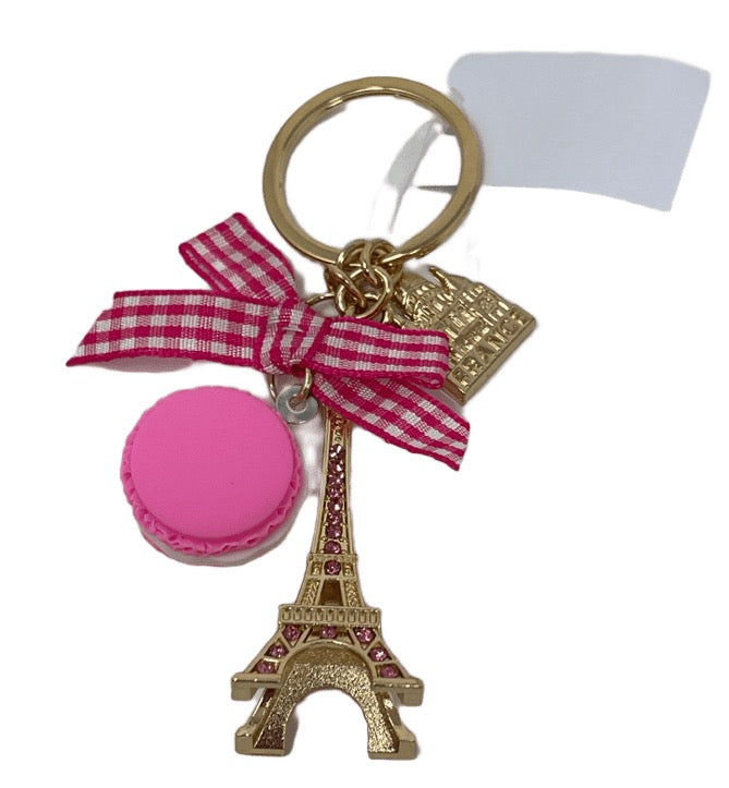 Disney Epcot France World Showcase Paris Eiffel Tower Dark Pink Macaroon Keychai