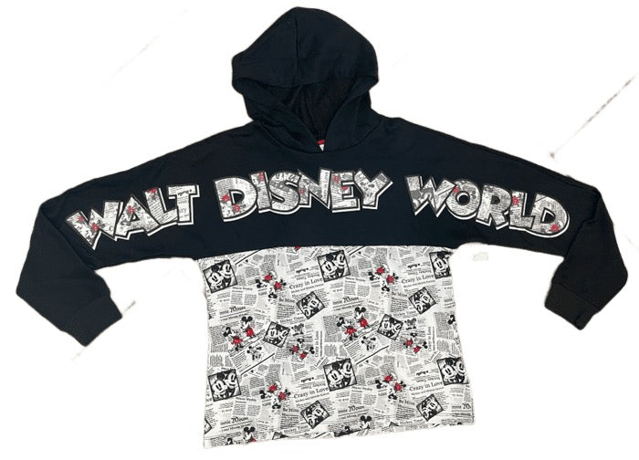 Walt Disney World Mickey and Minnie Mouse Newsprint Comics Pullover Hoodie for W