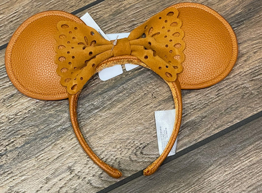 Disney Minnie Mouse Faux Leather Burnt Orange Pumpkin Spice Ear Headband