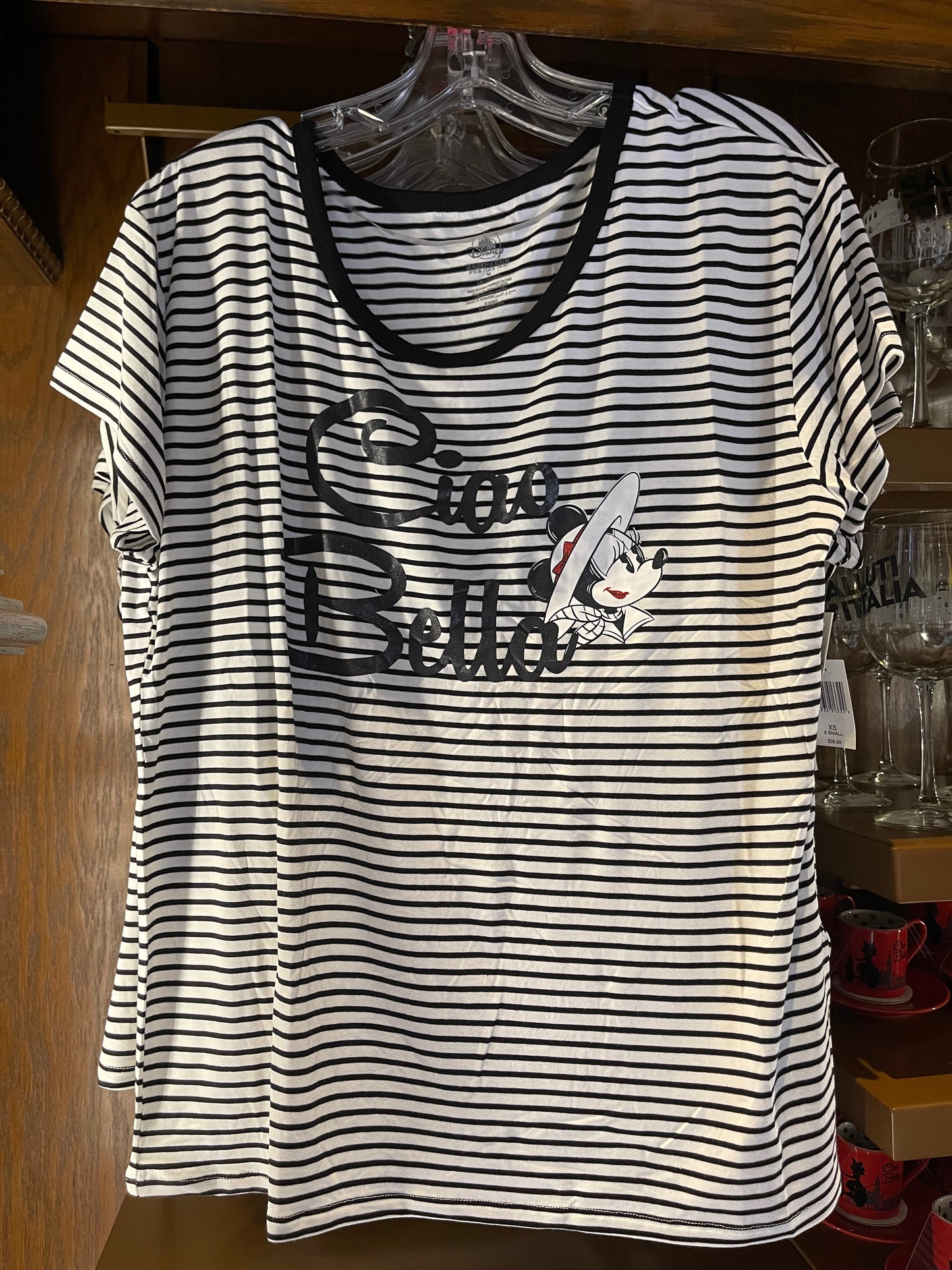 Disney Epcot Italy World Showcase Ciao Bella Glitter Minnie Stripped Shirt