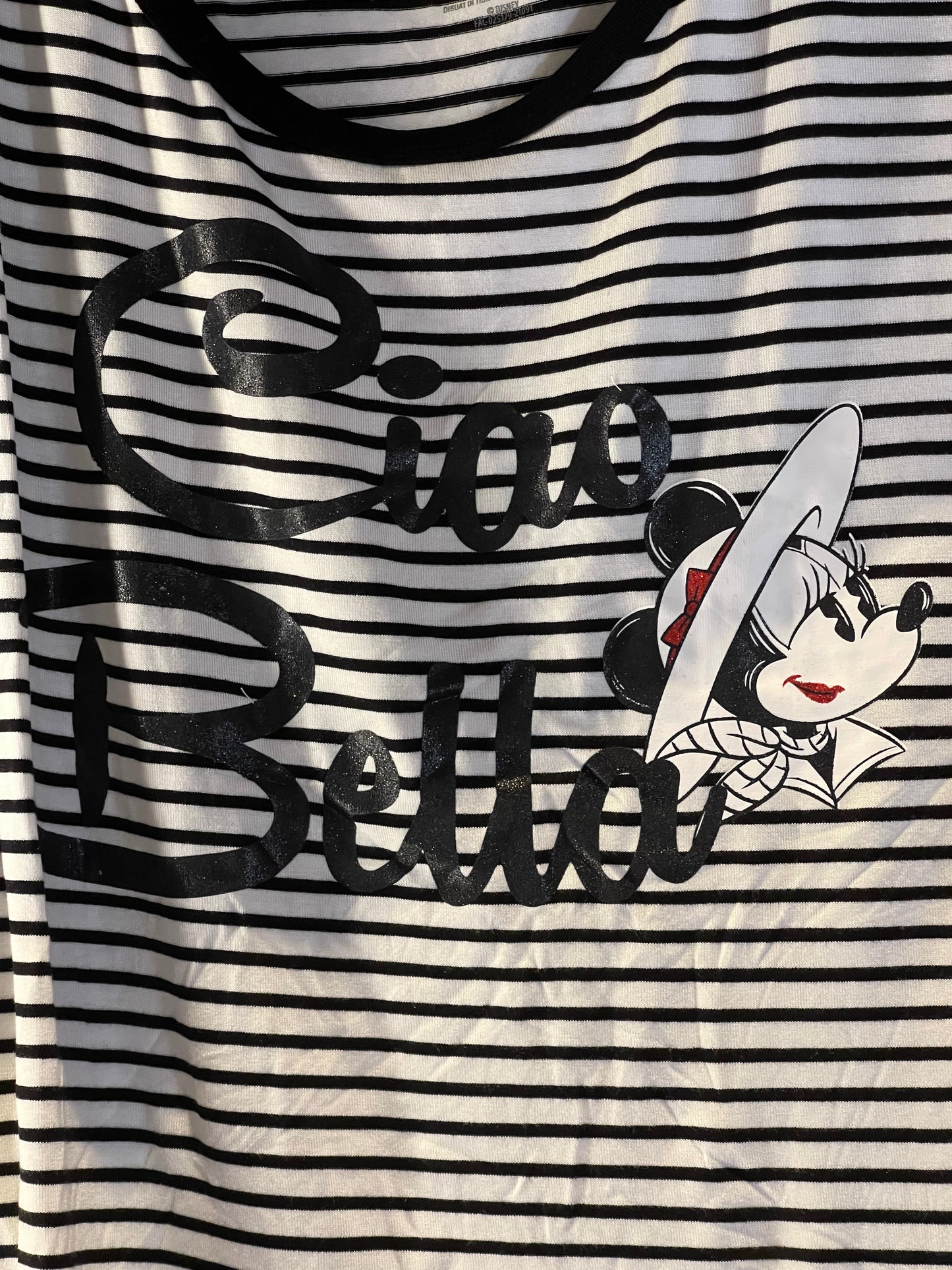 Disney Epcot Italy World Showcase Ciao Bella Glitter Minnie Stripped Shirt