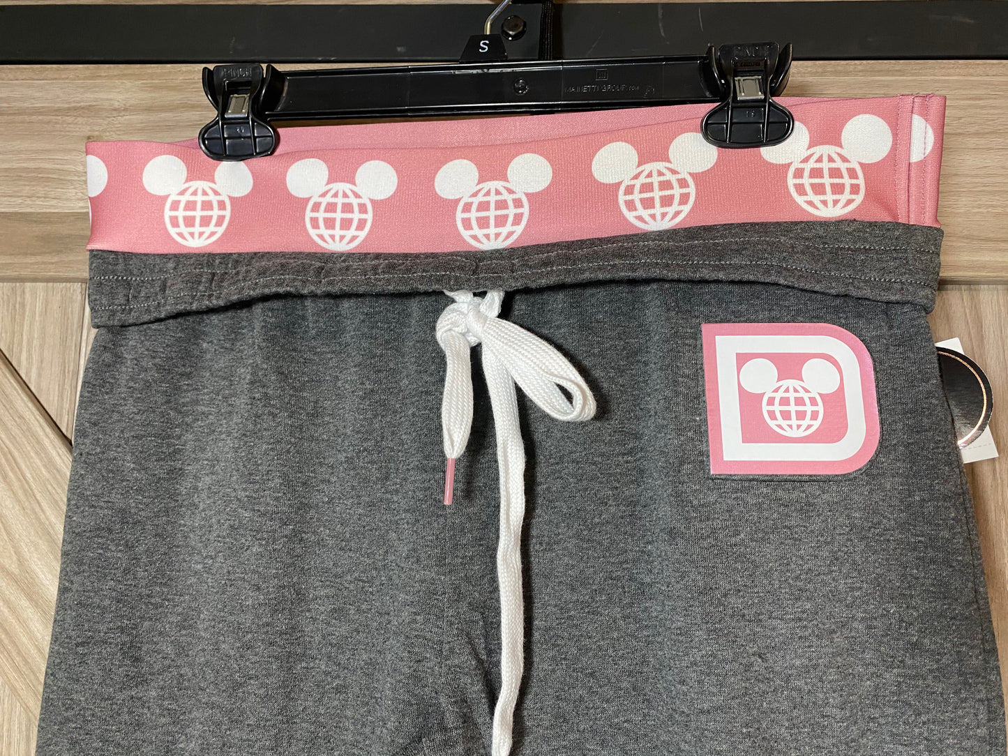 Walt Disney World Mickey Mouse Flip Down Waistband Pink Rose Gold and Gray Sweat