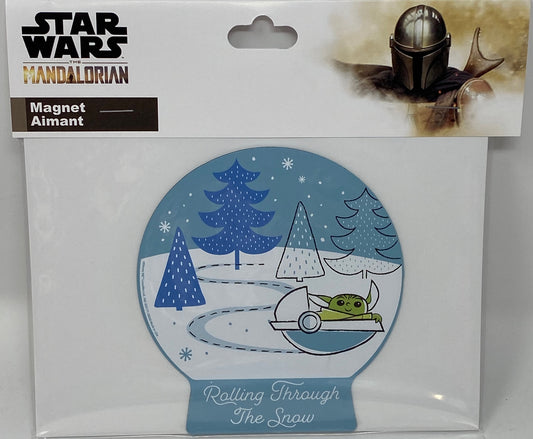 Disney Star Wars Baby Yoda in Egg Snowglobe Magnet Rolling Through the Snow