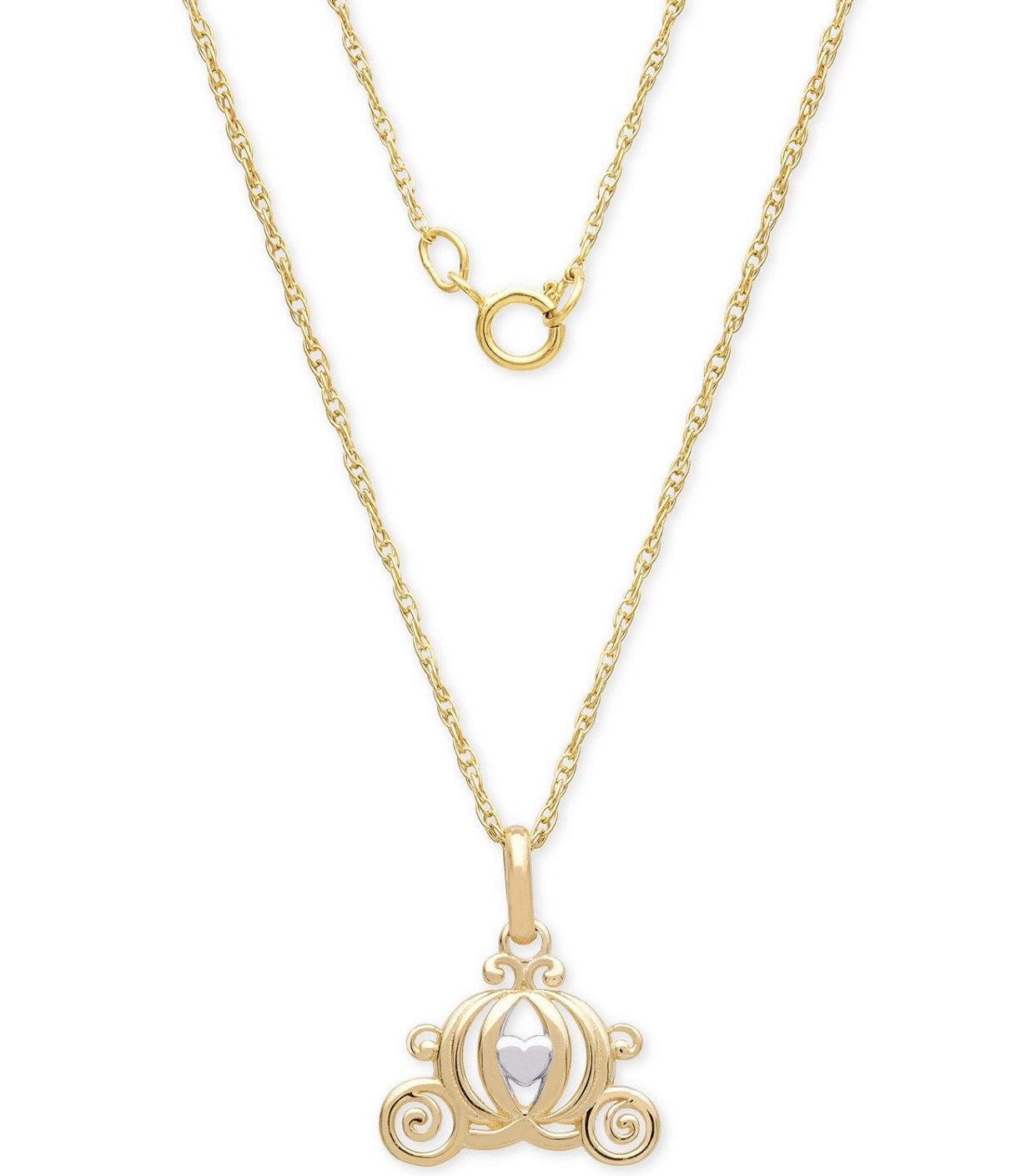 Disney Cinderella Carriage 15” Pendant Necklace in 14k Gold - World of Treasures